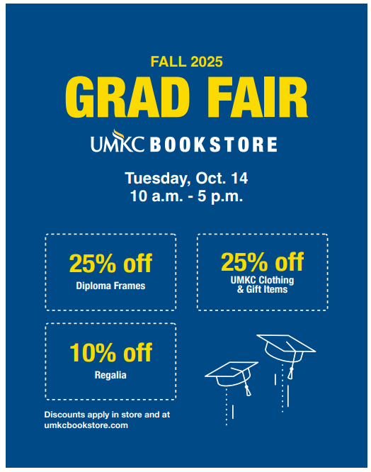 Grad Fair flyer includes discount amounts and date